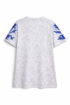 Asit Yıkamalı Oversize Tişört Mavi Kelebek Baskılı Dijital Print Bisiklet Yaka Streetwear T-Shirt - Beyaz