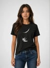 Astronot Ay Temalı Tişört Kısa Kol Yazlık Bisiklet Yaka T-Shirt - Siyah