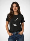 Astronot Ay Temalı Tişört Kısa Kol Yazlık Bisiklet Yaka T-Shirt - Siyah