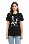 Atatürk Baskılı Tişört Kısa Kollu Bisiklet Yaka T-Shirt - Siyah