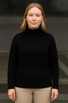 Balıkcı Yaka Bağazlı Triko Kazak Pamuklu Kalın Fitilli Dokuma - Siyah