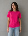 Basic Pamuklu Tişört Bisiklet Yaka Düz Renk Relaxed Fit T-Shirt - Fuşya