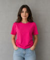 Basic Pamuklu Tişört Bisiklet Yaka Düz Renk Relaxed Fit T-Shirt - Fuşya