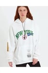 Baskılı Kapüşonlu Sweatshirt - Beyaz