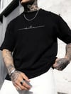 Baskılı Oversize Bisiklet Yaka T-shirt - Siyah