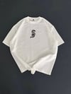 Baskılı Oversize Bisiklet Yaka T-shirt - Beyaz