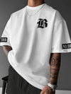 Baskılı Oversize Bisiklet Yaka T-shirt - Beyaz
