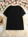 Baskılı Oversize Bisiklet Yaka T-shirt - Siyah