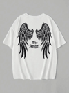 Baskılı Oversize Bisiklet Yaka T-shirt - Beyaz
