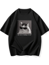 Baskılı Oversize Bisiklet Yaka T-shirt - Siyah
