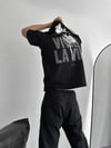 Baskılı Oversize Bisiklet Yaka T-shirt - Siyah