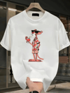 Baskılı Oversize Bisiklet Yaka T-shirt - Beyaz
