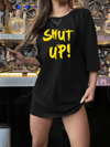 Baskılı Oversize Bisiklet Yaka T-shirt - Siyah