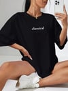 Baskılı Oversize Bisiklet Yaka T-shirt - Siyah