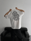 Baskılı Oversize Bisiklet Yaka T-shirt - Beyaz