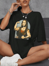 Baskılı Oversize T-shirt - Siyah