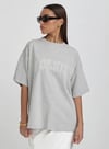 Baskılı Oversize Tişört – Gri Melanj