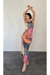 Bej Batik Desenli Elbise