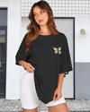 Bisiklet Yaka Baskılı T-shirt - Siyah