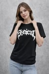 Bisiklet Yaka Ön Baskılı  Kısa Kollu Tişört Streetwear Günlük Basic Pamuklu T-shirt - Siyah