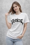 Bisiklet Yaka Ön Baskılı Kısa Kollu Tişört Streetwear Günlük Basic Pamuklu T-shirt - Beyaz