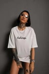 Bisiklet Yakalı Sırt Baskılı Oversize T-Shirt - Beyaz