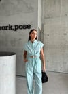 ÇİZGİLİ KETEN KOLSUZ CROP PANTOLON TAKIM - Yeşil