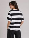 Çizgili Oversize Tişört Bisiklet Yaka Kısa Kol Yazlık T-Shirt - Siyah