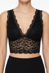 Dantel Bralet Crop Sütyen V Yaka Askılı Şık Esnek Rahat - Siyah