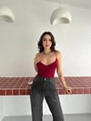 Derin Dekolte Askılı Body Sırt Dekolteli Şık Kolsuz Yazlık Bodysuit - Kırmızı