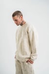 Erkek 3 İplik Pamuklu Yağ Yıkamalı Sweatshirt Double Oversize Bisiklet Yaka Uzun Kol - Krem