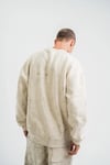 Erkek 3 İplik Pamuklu Yağ Yıkamalı Sweatshirt Double Oversize Bisiklet Yaka Uzun Kol - Krem