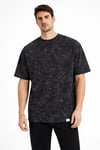 Erkek Asit Yıkama Bisiklet Yaka Kısa Kollu Oversize T-Shirt Tişört - Siyah