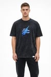 Erkek Asit Yıkamalı Oversize Tişört Future Worlds Baskılı Bisiklet Yaka Kısa Kollu Streetwear %100 Pamuk Street Style T-Shirt - Siyah