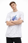 Erkek Asit Yıkamalı Oversize Tişört Future Worlds Baskılı Bisiklet Yaka Kısa Kollu Streetwear %100 Pamuk Street Style T-Shirt - Beyaz