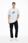 Erkek Asit Yıkamalı Oversize Tişört Future Worlds Baskılı Bisiklet Yaka Kısa Kollu Streetwear %100 Pamuk Street Style T-Shirt - Beyaz