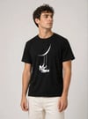 Erkek Astronot Ay Temalı Tişört Kısa Kol Yazlık Bisiklet Yaka T-Shirt - Siyah