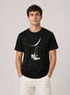 Erkek Astronot Ay Temalı Tişört Kısa Kol Yazlık Bisiklet Yaka T-Shirt - Siyah