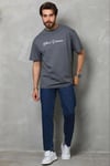 Erkek Baskılı T-Shirt Kısa Kol Bisiklet Yaka Regular Fit Rahat Kalıp Günlük Tişört - Füme