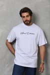 Erkek Baskılı T-Shirt Kısa Kol Bisiklet Yaka Regular Fit Rahat Kalıp Günlük Tişört - Beyaz