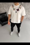 Erkek Baskılı T-Shirt Kısa Kol Bisiklet Yaka Regular Fit Rahat Kalıp Günlük Tişört - Beyaz