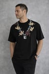 Erkek Baskılı T-Shirt Kısa Kol Bisiklet Yaka Regular Fit Rahat Kalıp Günlük Tişört - Siyah