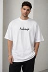 Erkek Bisiklet Yaka Baskılı Kısa Kollu Tişört Streetwear Günlük Basic Pamuklu T-shirt - Beyaz