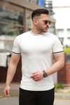 Erkek Bisiklet Yaka çizgi Desenli Ribanalı Kısa Kollu Tshirt
