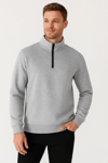 Erkek Dik Yaka Sweatshirt Dik Yaka Yarım Fermuarlı 3 İplik Şardonlu Pamuk Kumaş - Gri