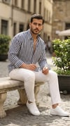 Erkek Dikey Çizgili Yarım Oversize Gömlek