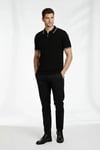 Erkek Fermuarlı Yaka Fitilli Triko Kısa Kollu Regular Fit Tişört T-shirt - Siyah