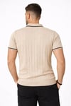 Erkek Fermuarlı Yaka Fitilli Triko Kısa Kollu Regular Fit Tişört T-shirt - Bej