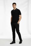 Erkek Fermuarlı Yaka Fitilli Triko Kısa Kollu Regular Fit Tişört T-shirt - Siyah