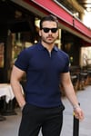 Erkek Fermuarlı Yakalı Kısa Kollu Tshirt